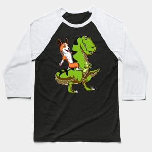 Corgi Dog Riding T-Rex Dinosaur Baseball T-Shirt